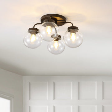 Piper 18" Farmhouse Rustic Iron/Glass LED Semi Flush Mount - JONATHAN Y